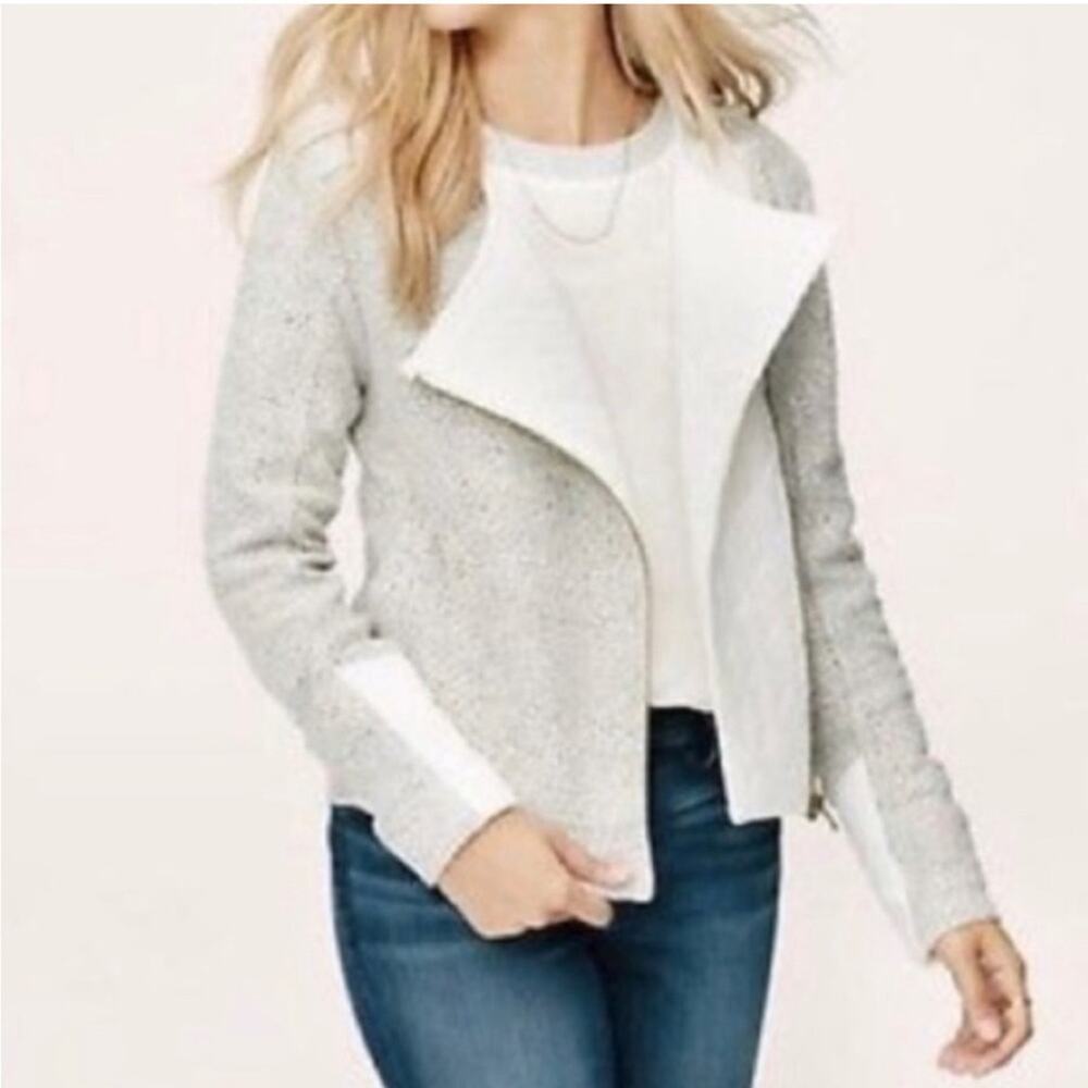 Lou & Grey Boucle Quilted Moto Jacket White Black Size XS